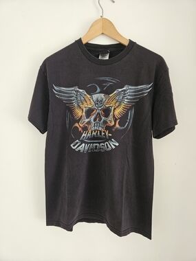 Harley Davidson Shirt Mens Medium Winged Skull Graphic Biker Y2k